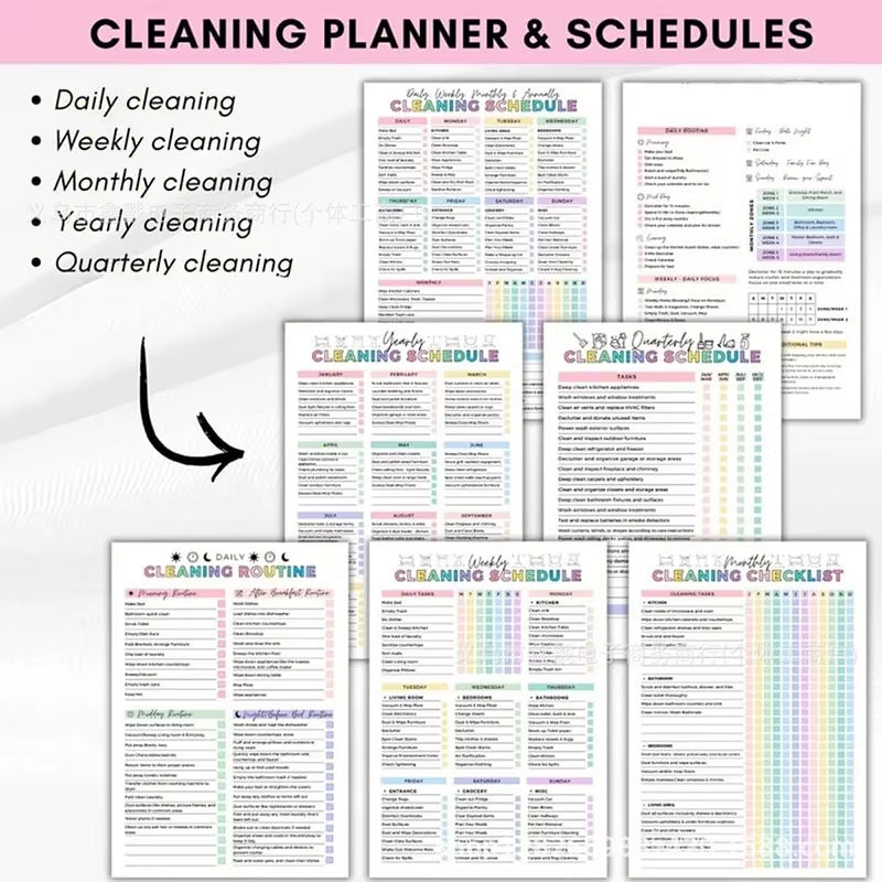 ADHD Cleaning Planner Bundle – Includes Home Cleaning Schedule, Weekly, Monthly, Year-Round Cleanliness Tips, Family Chore Chart